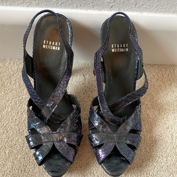 Stuart Weitzman Python Animal Print Slingback Sandals Size 8.5 - Picture 3 of 11